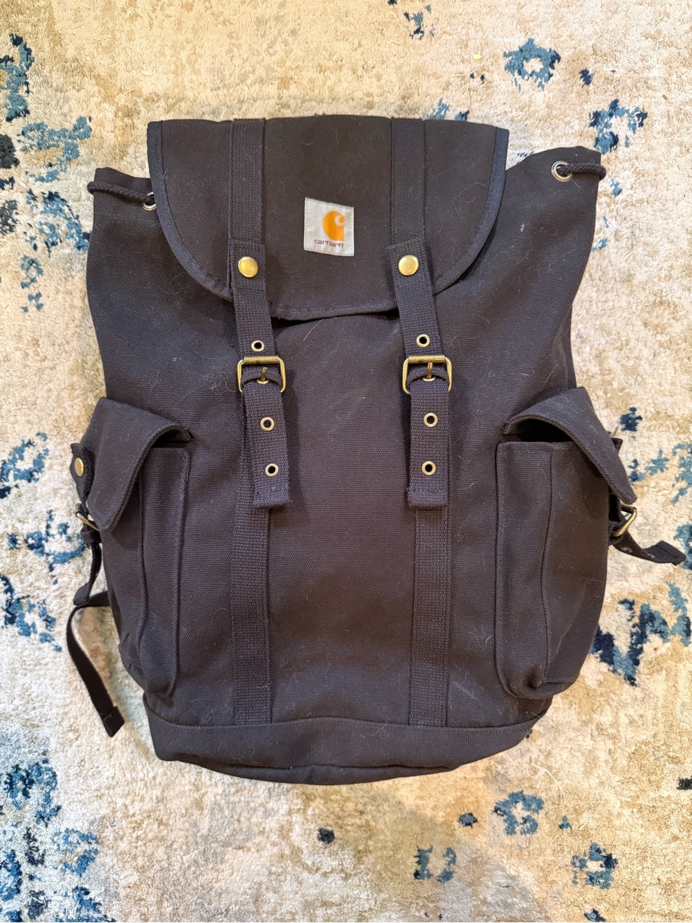 Carhartt Black Canvas Roll-Top Rucksack with Brass Accents